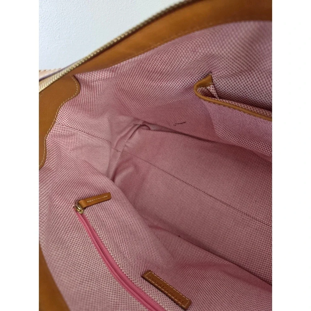Dooney & Bourke Signature Monogram Canvas Satchel Tan Leather Trim Bag